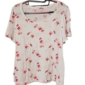 Lucky Brand White Top with Red Floral Print L